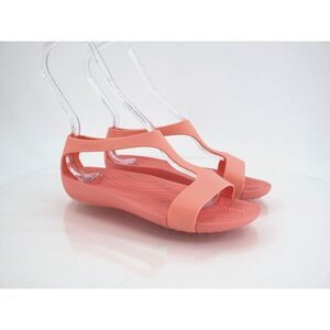 Crocs Womens Serena Sexi Sandal Size 7 Coral Pink Slingback Flat Beach Shoe